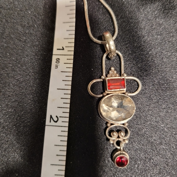 Garnet, Smokey Quartz & Sterling Silver Pendant - Picture 3 of 3
